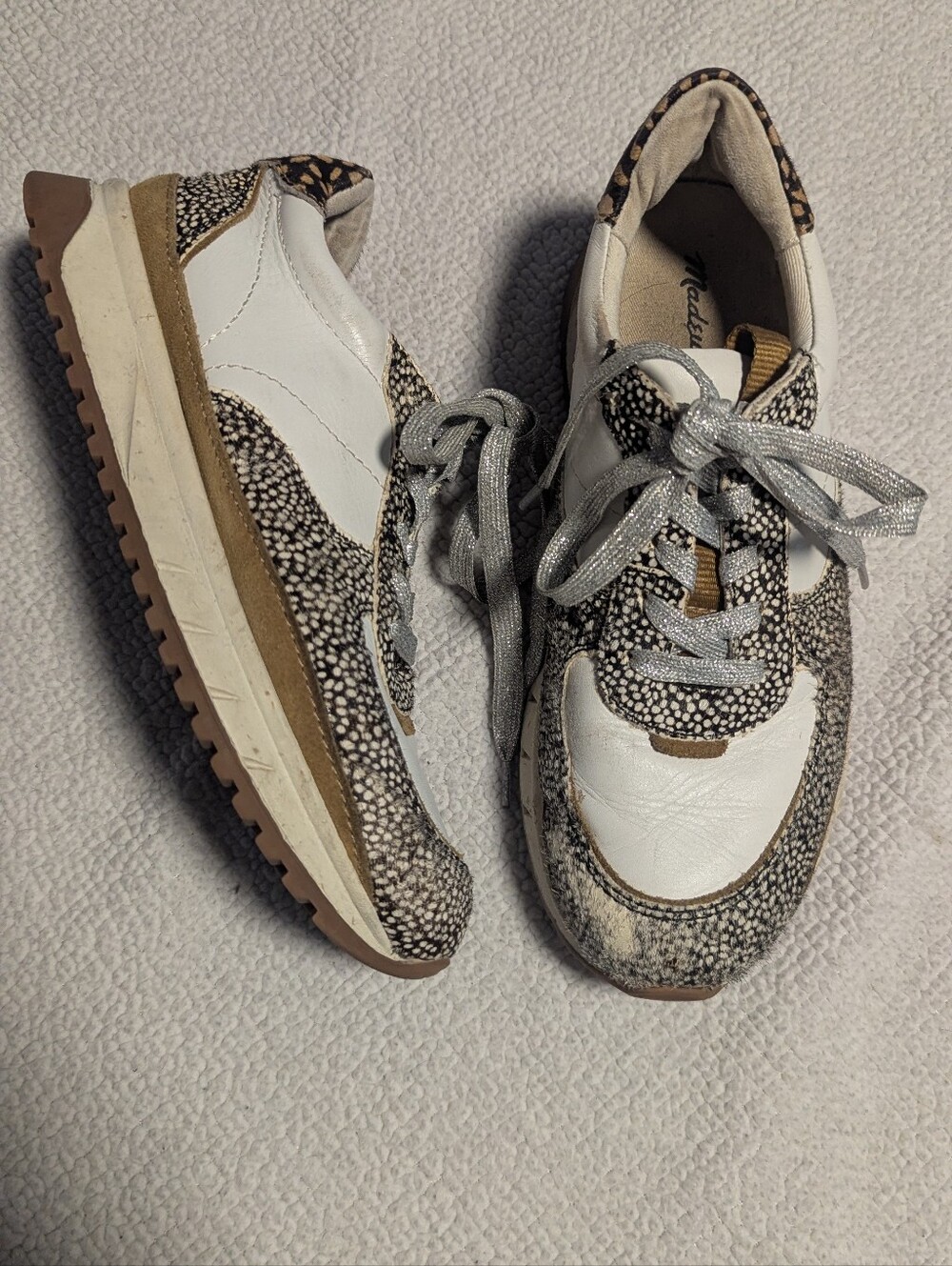 Madewell Size 6.5M Spotted Calf Hair & White Leather Retro Trainer Sneakers